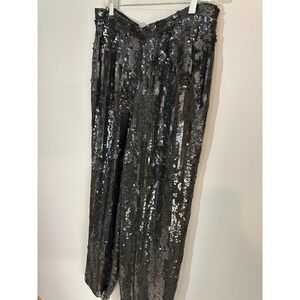 Vintage Modi Womens L Pants All Over Sequin 100% Silk Black 80s Formal Glam